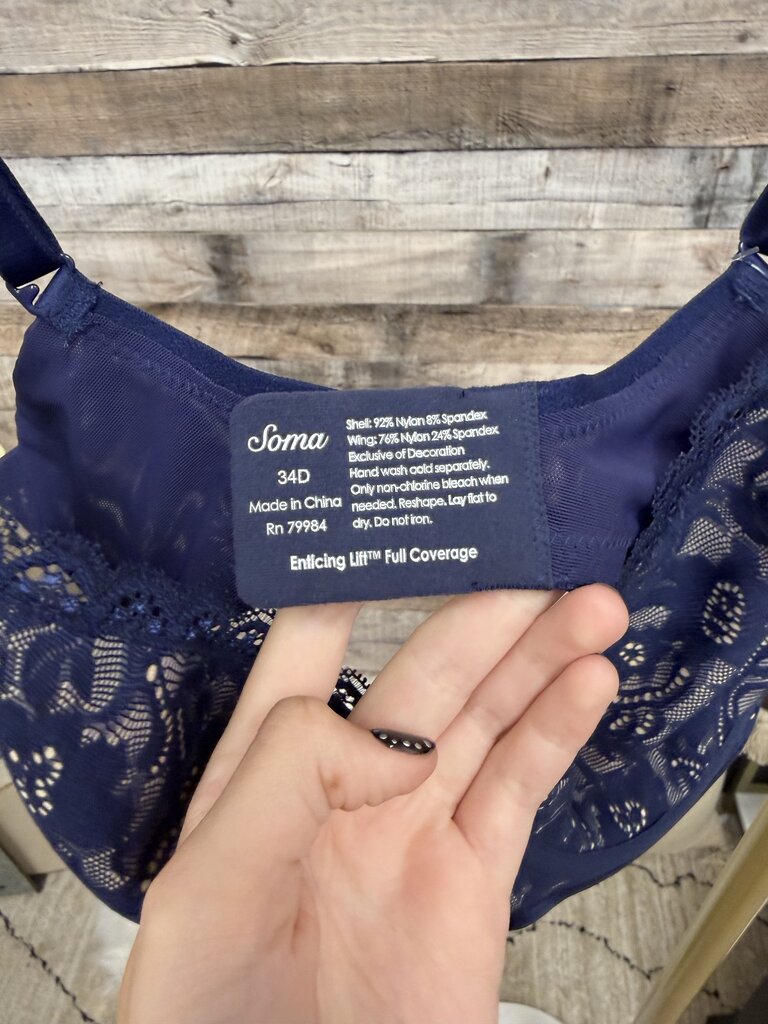 Soma Enticing Navy Lace Bra Size 34D
