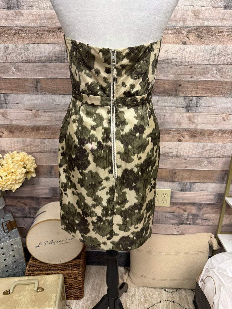 J Crew Strapless Olive & Cream Dress Size 8