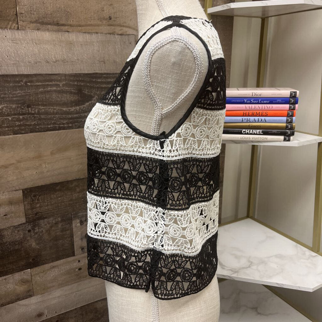 Zara Black & White Crochet Tank Size S