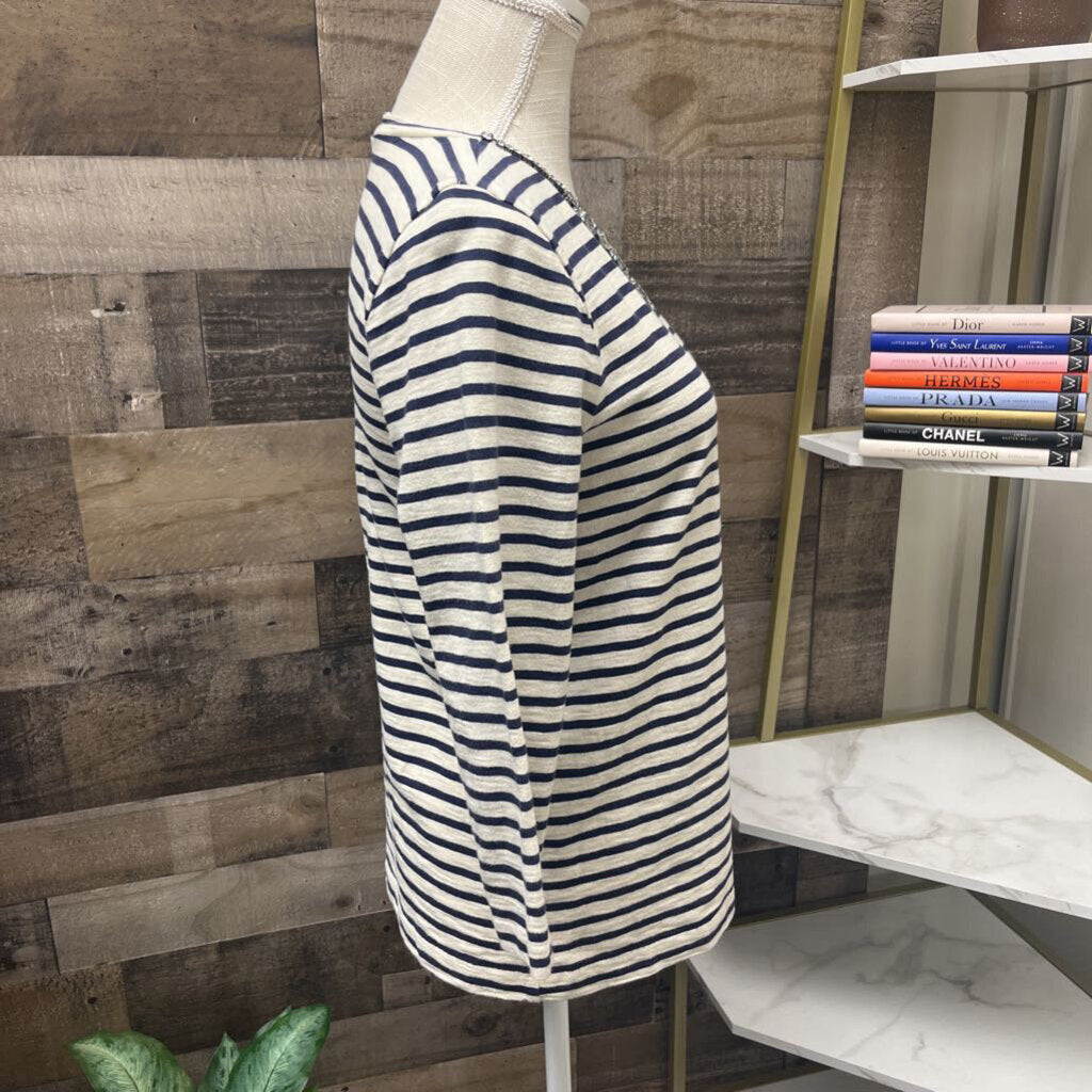 J Crew Navy & White Striped Jewel Neck Size M