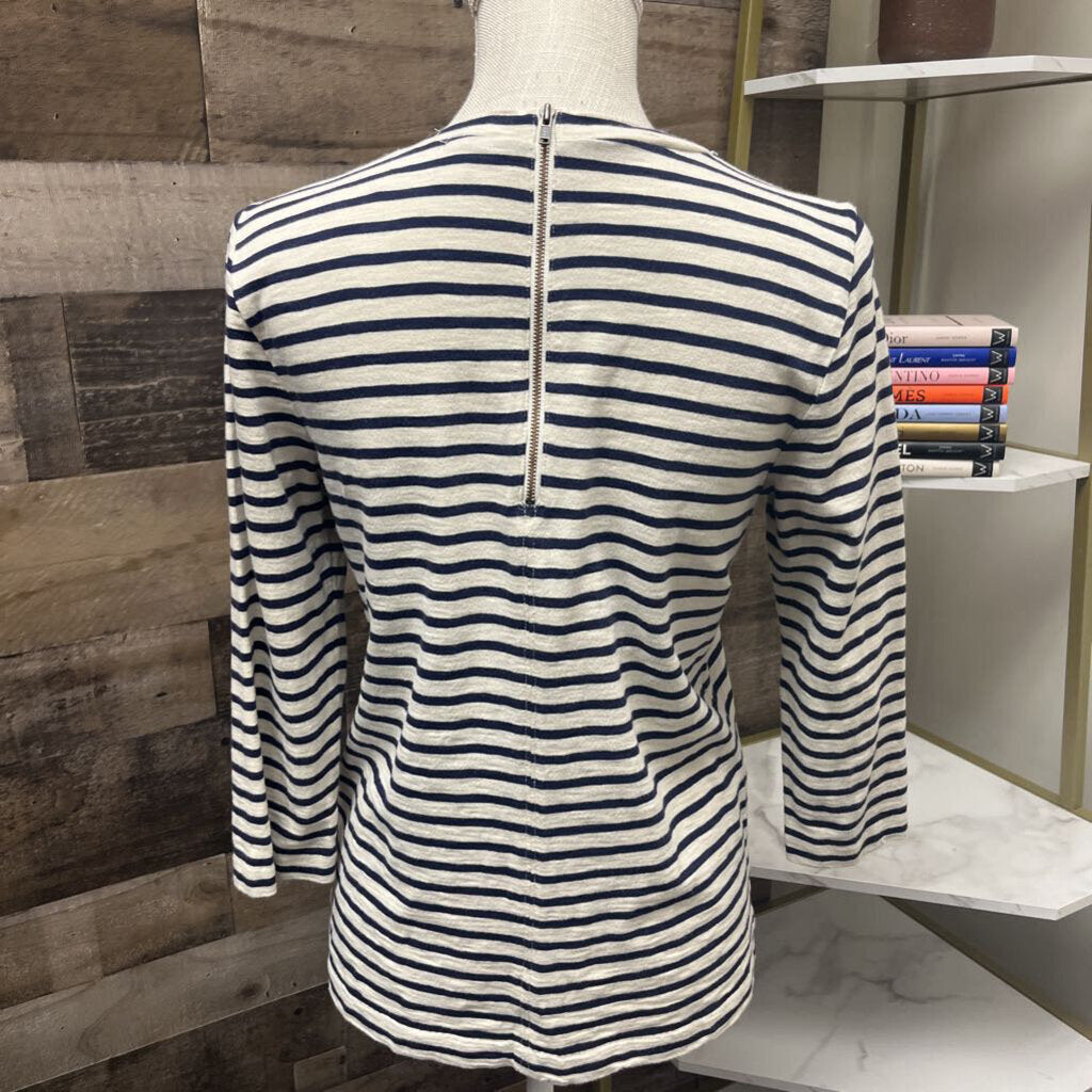 J Crew Navy & White Striped Jewel Neck Size M