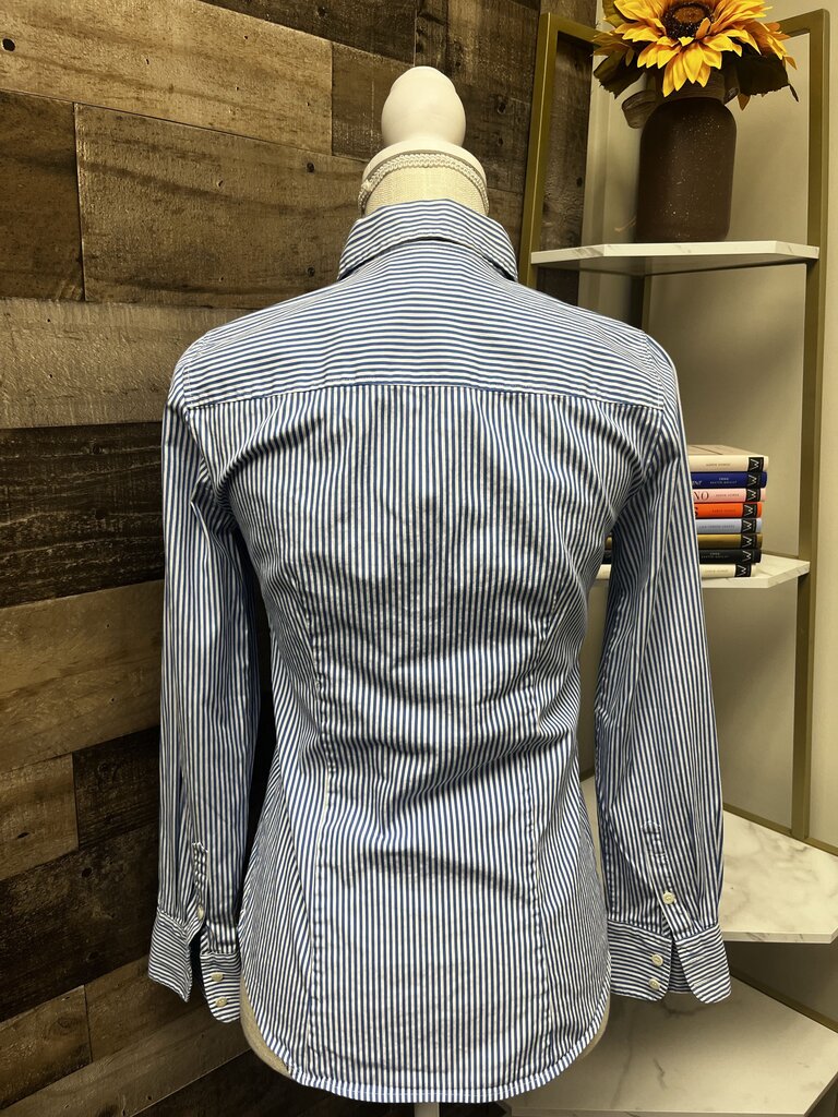 J Crew Stretch Perfect Blue & White Stripe Button Down Size XS