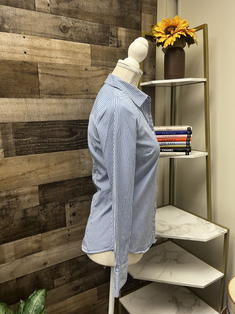 J Crew Stretch Perfect Blue & White Stripe Button Down Size XS