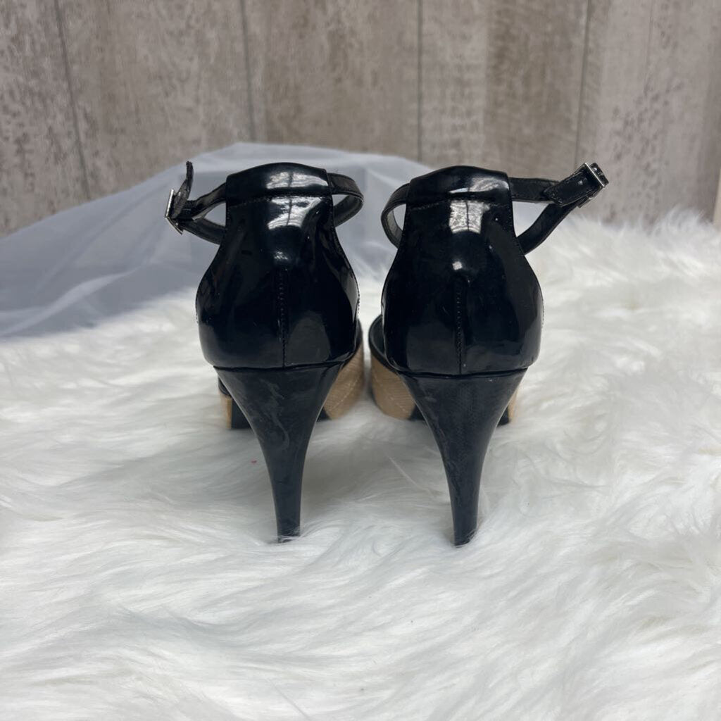 WHBM Patent Leather & Straw Peep Toe Heels Size 6.5