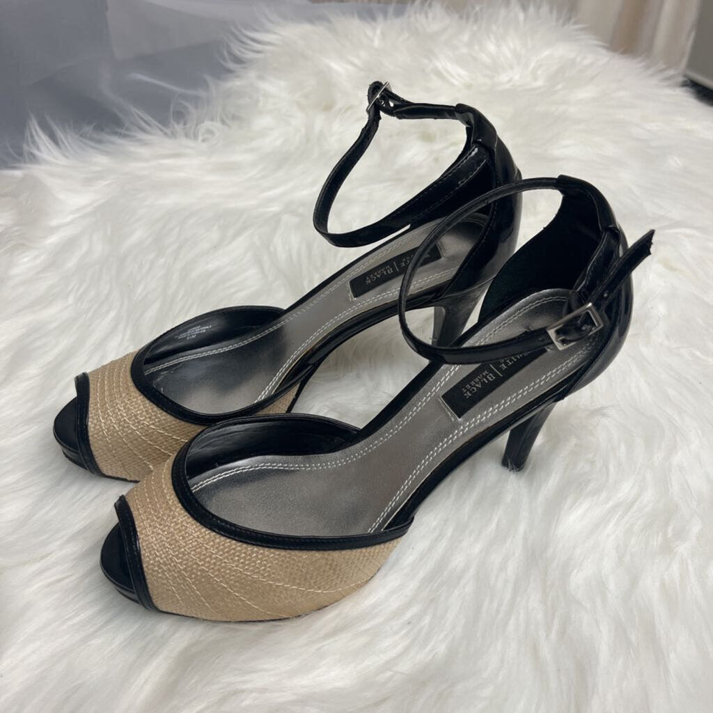 WHBM Patent Leather & Straw Peep Toe Heels Size 6.5