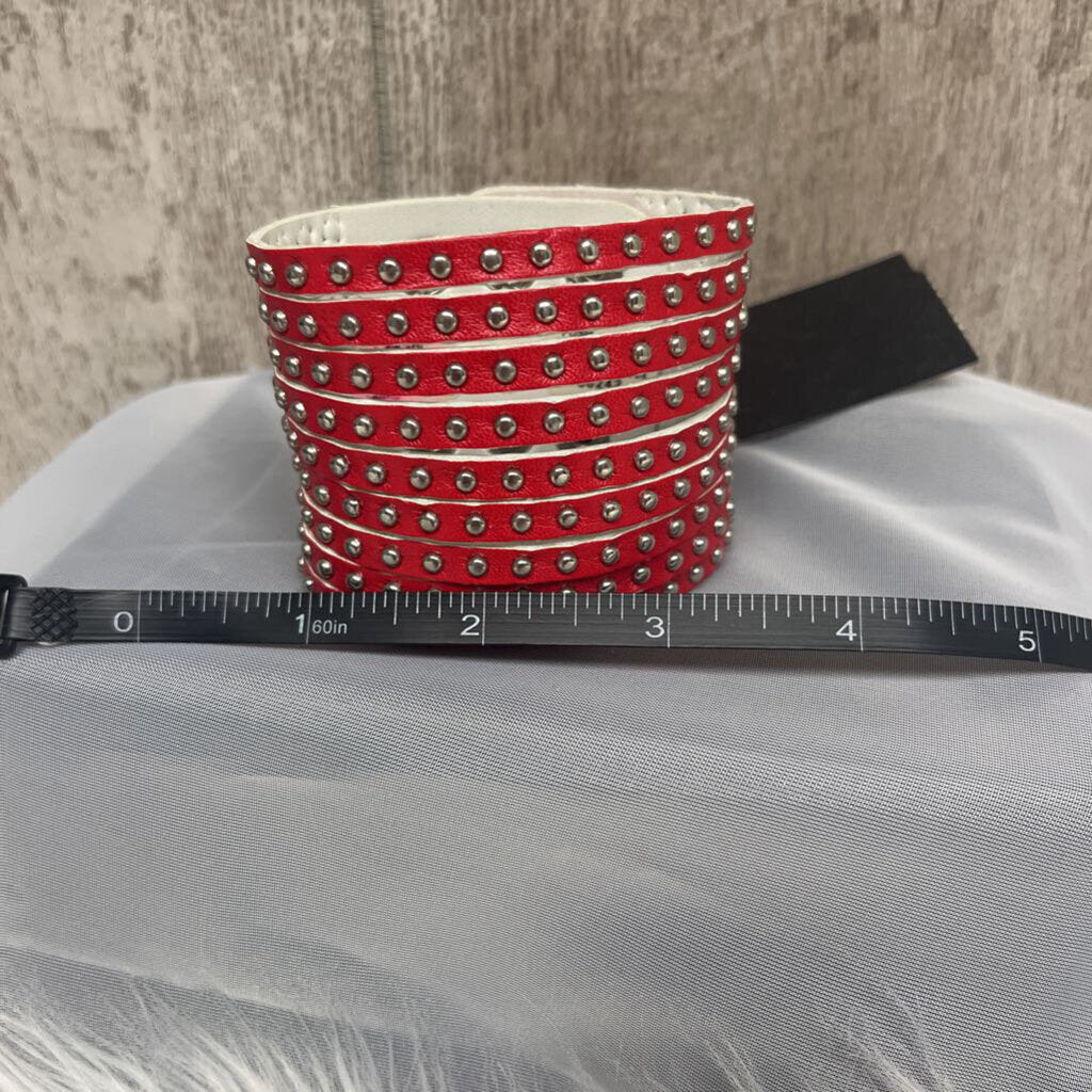 Red Silver Stud Faux Leather Cuff