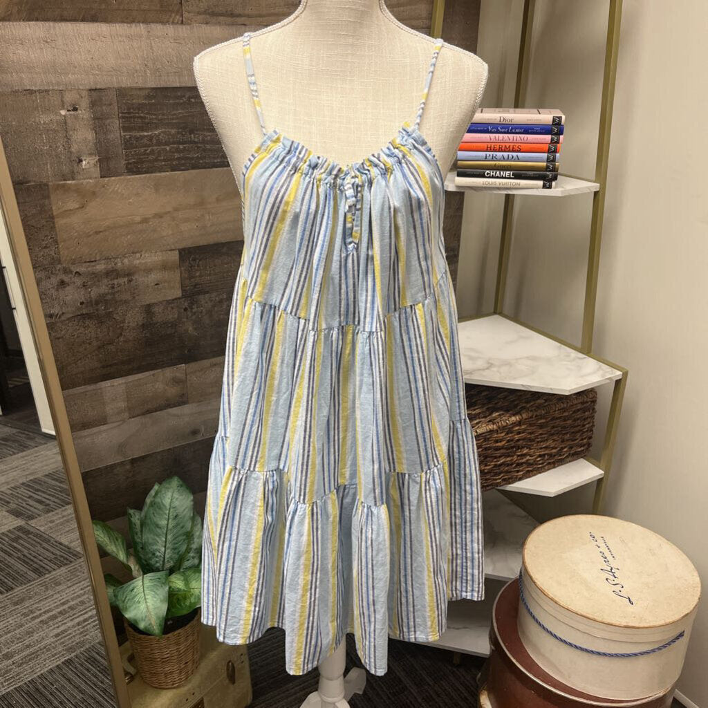 Anthro Blue, White & Yellow Stripe Tiered Summer