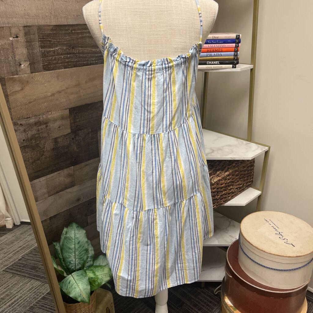 Anthro Blue, White & Yellow Stripe Tiered Summer