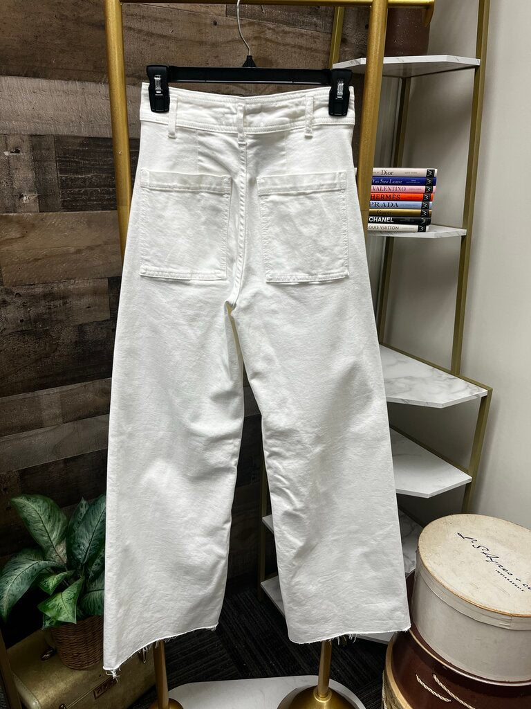 Zara Off White Raw Hem Flare Denim Size 2