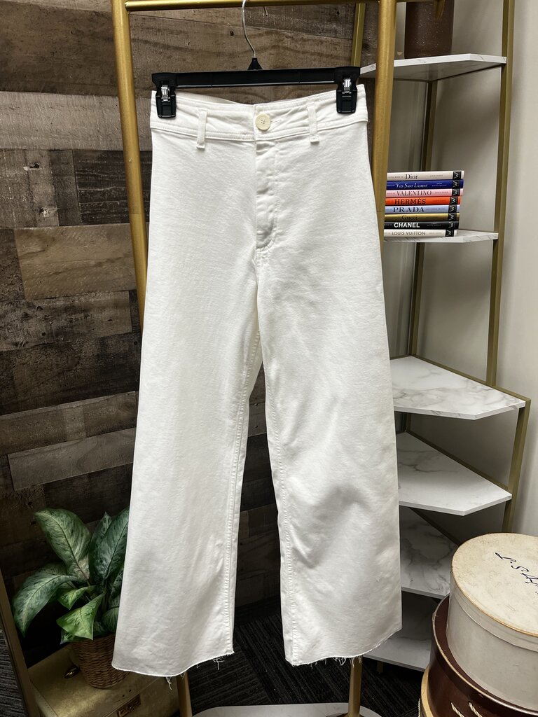 Zara Off White Raw Hem Flare Denim Size 2