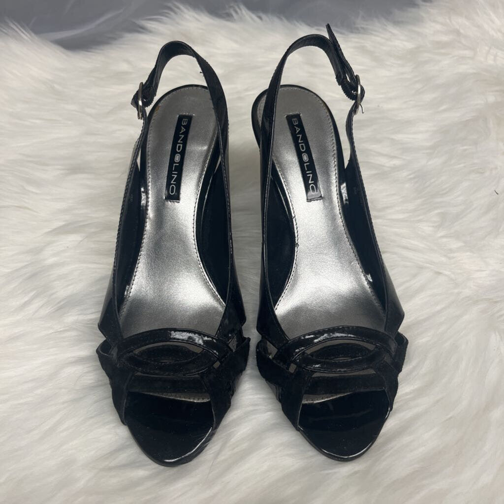 Bandolino Patent Black Leather Sling Peep Toe Size 8
