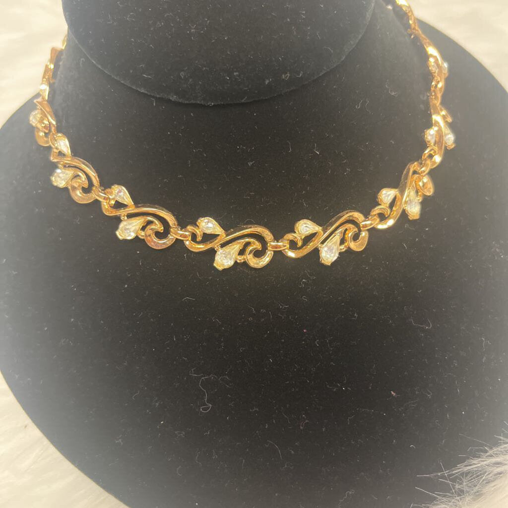 Vintage Gold & White Gem Choker