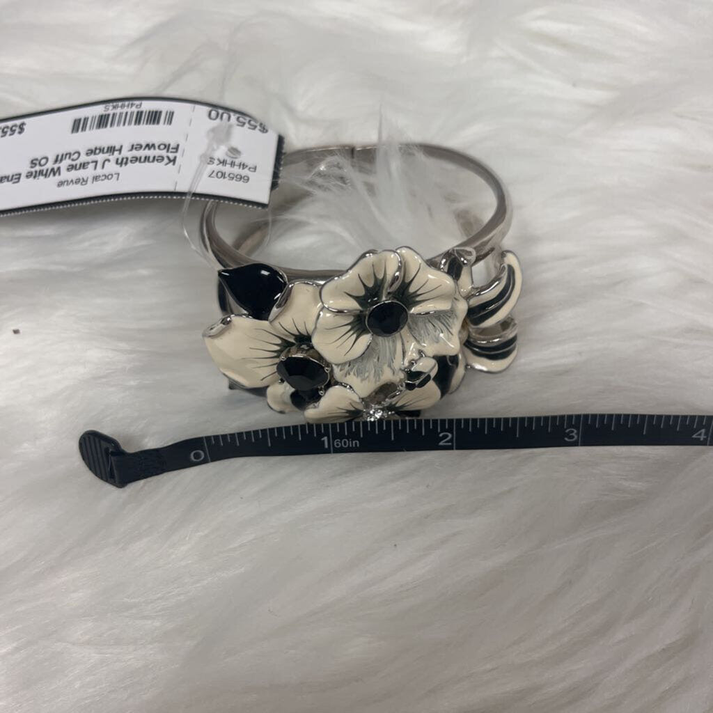 Kenneth J Lane White Enamel Flower Hinge Cuff