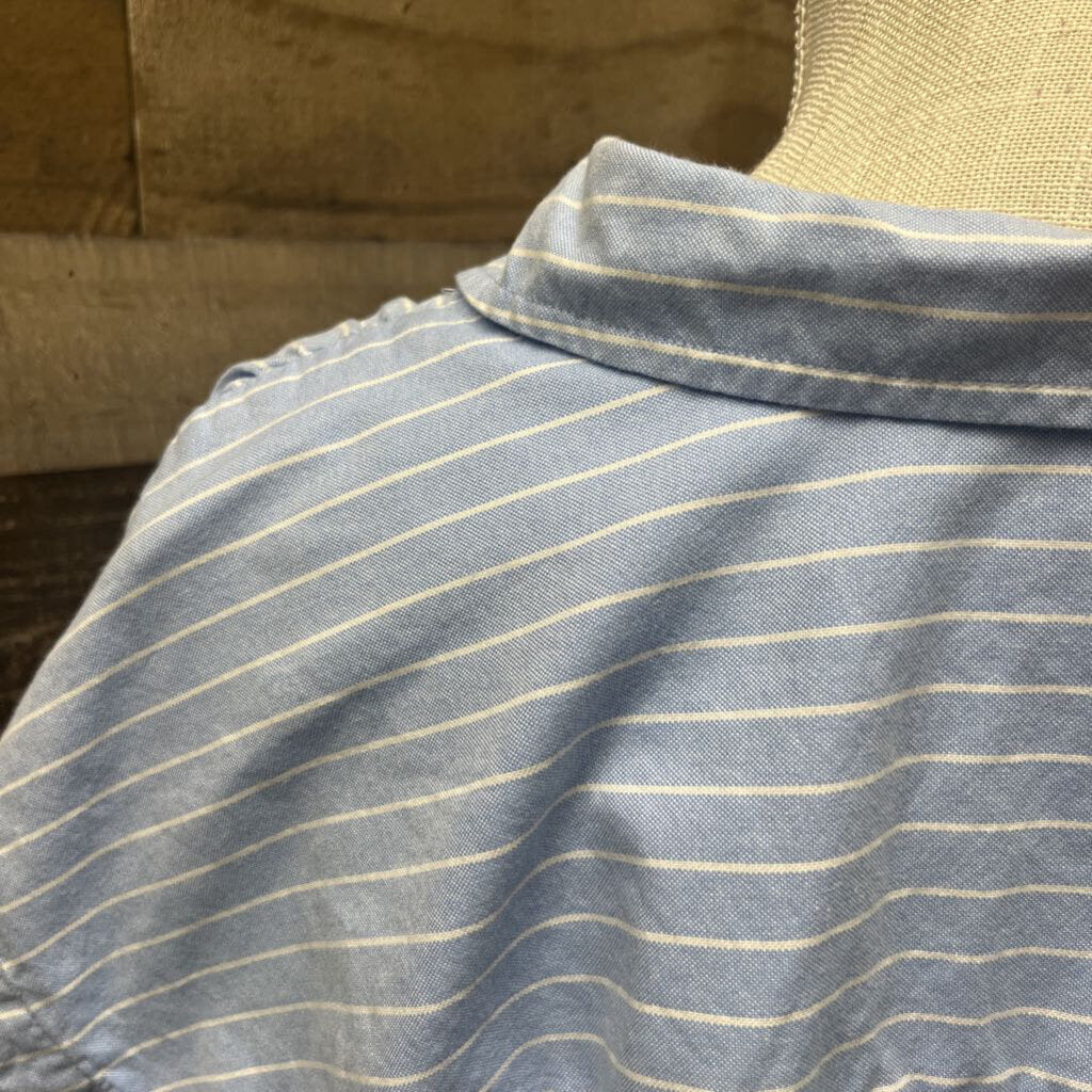 Ann Taylor Short Sleeve White & Blue Striped Button Up Shirt Size XL