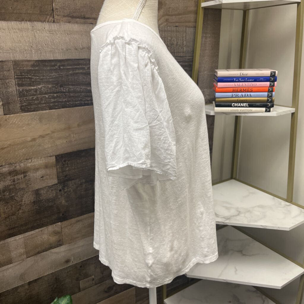 The Loft Linen Cream Puff Short Sleeve Shirt Size L