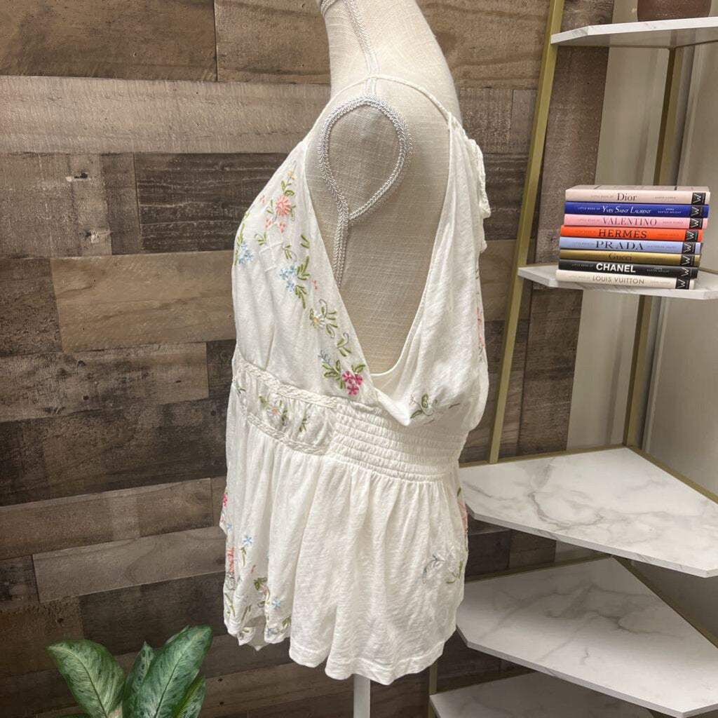 Anthropology Floral Embroidered Tank Top Size XL