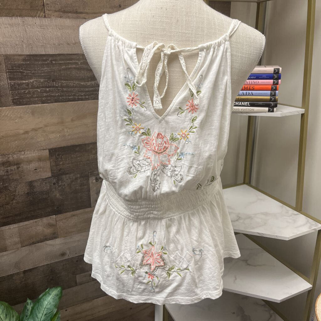 Anthropology Floral Embroidered Tank Top Size XL