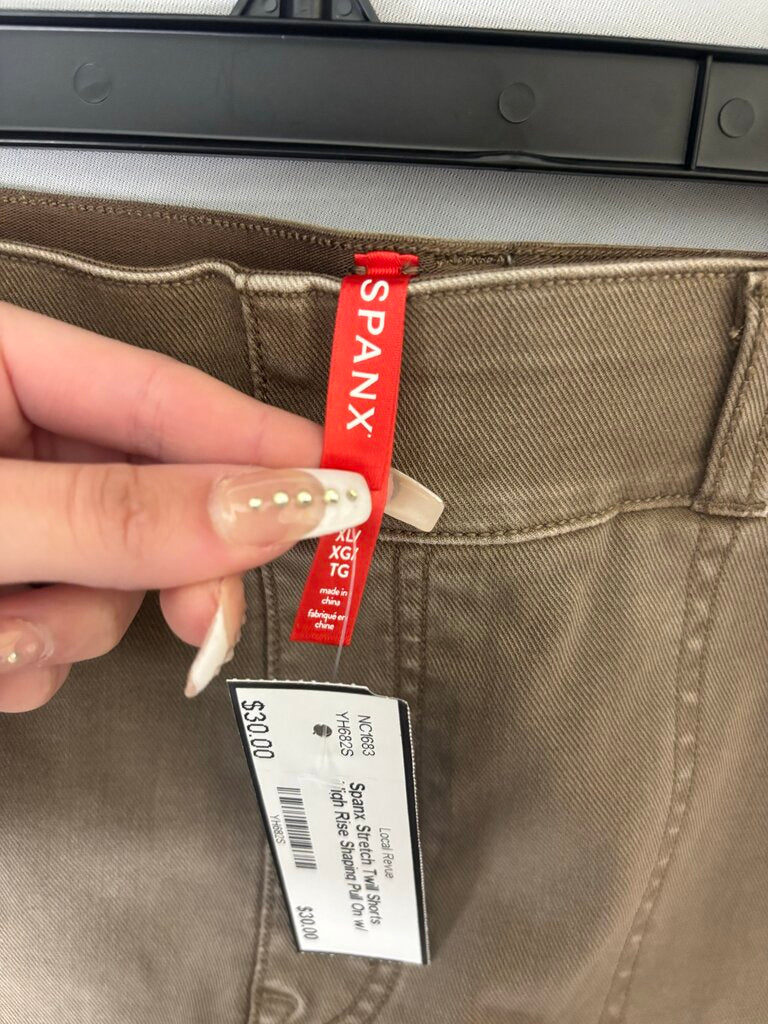Spanx Stretch Twill Shorts High Rise Shaping Pull On w/ Pocket Size XL