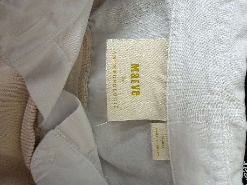 Anthropologie Maeve Layered Oversized Cream Sweatshirt with White Collar Size XL