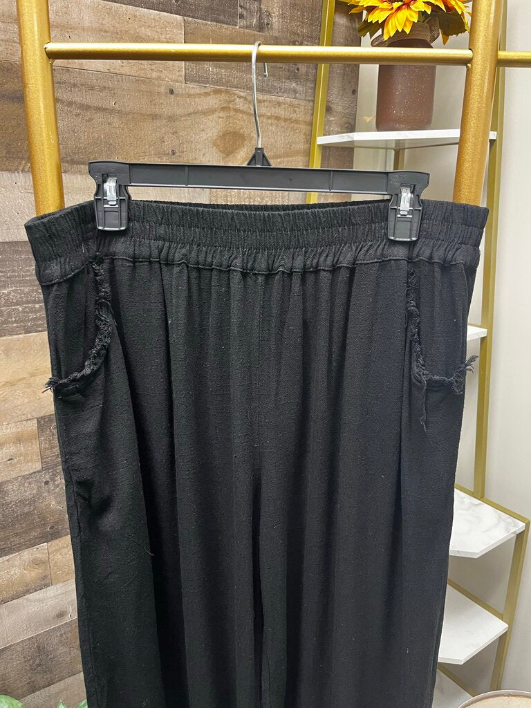 Umgee Black Linen Blend Elastic Waistband Wide Leg Pants Size XL