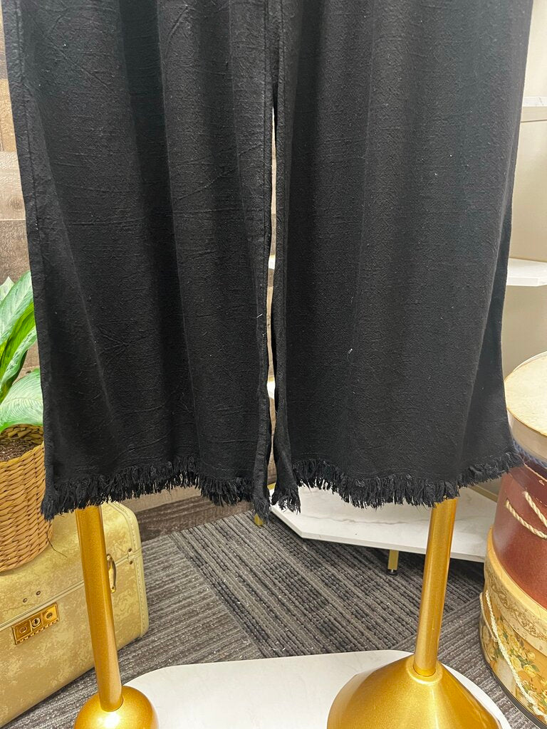 Umgee Black Linen Blend Elastic Waistband Wide Leg Pants Size XL