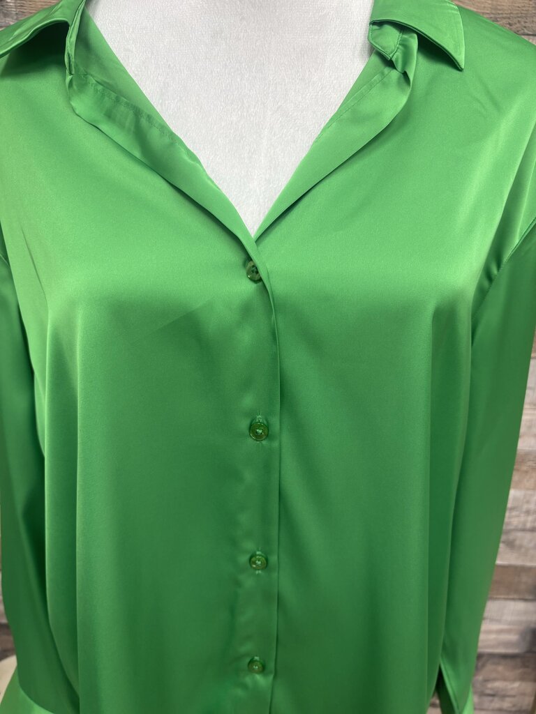 Maison D'Amelie Womens Sateen Blouse Button Front Long Sleeve Size XL