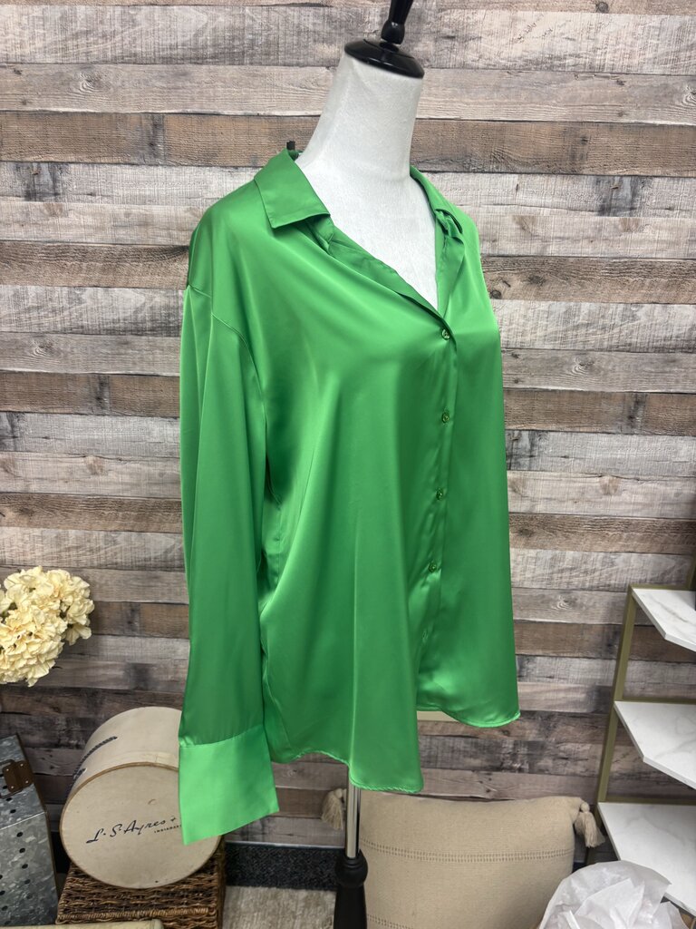 Maison D'Amelie Womens Sateen Blouse Button Front Long Sleeve Size XL