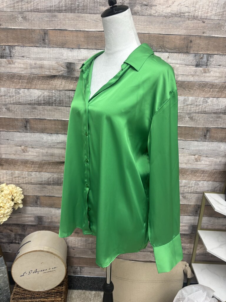 Maison D'Amelie Womens Sateen Blouse Button Front Long Sleeve Size XL