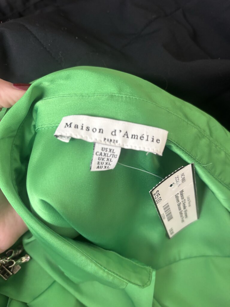 Maison D'Amelie Womens Sateen Blouse Button Front Long Sleeve Size XL