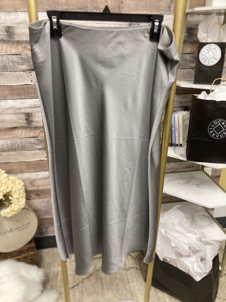J Crew Grey Satin Midi Skirt Size XL