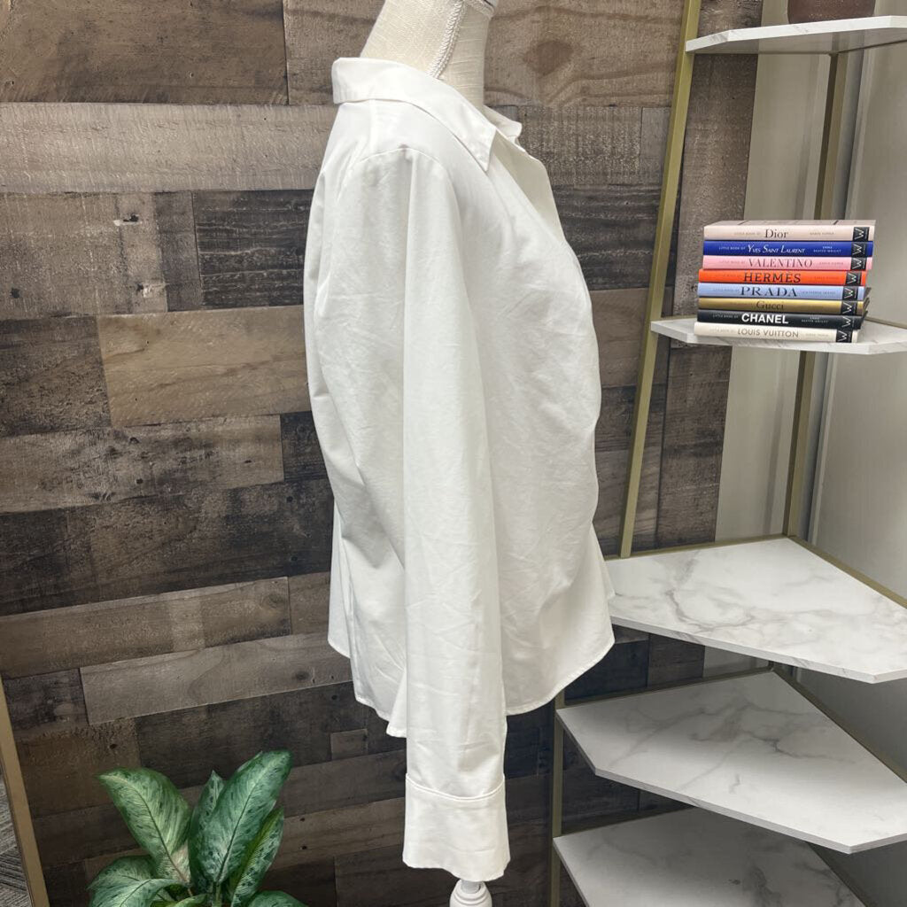 Calvin Klein Cream Gathered Button Down Shirt Size XL