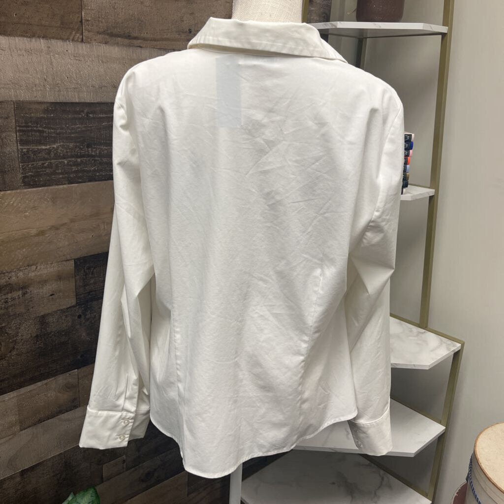 Calvin Klein Cream Gathered Button Down Shirt Size XL