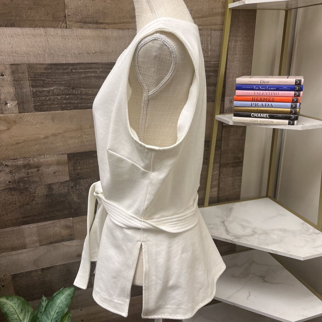 Spanx The Perfect Tie-Waist Top White Peplum Classic Tulip Top Blouse Size XL