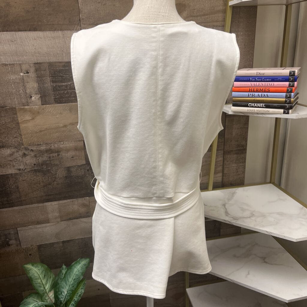 Spanx The Perfect Tie-Waist Top White Peplum Classic Tulip Top Blouse Size XL