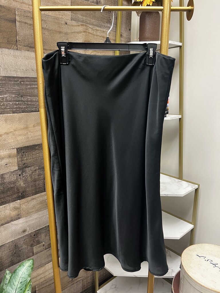 Black Satin Midi Skirt Size 16