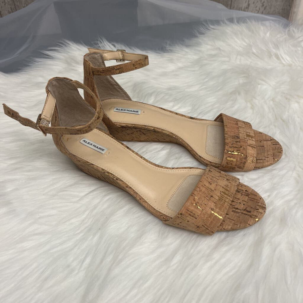 Alex Marie Maren Cork Double Band Wedge Sandals Size 9