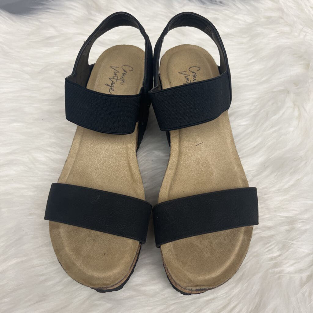 Crown Vintage Wedge Black Sandal Size 8.5