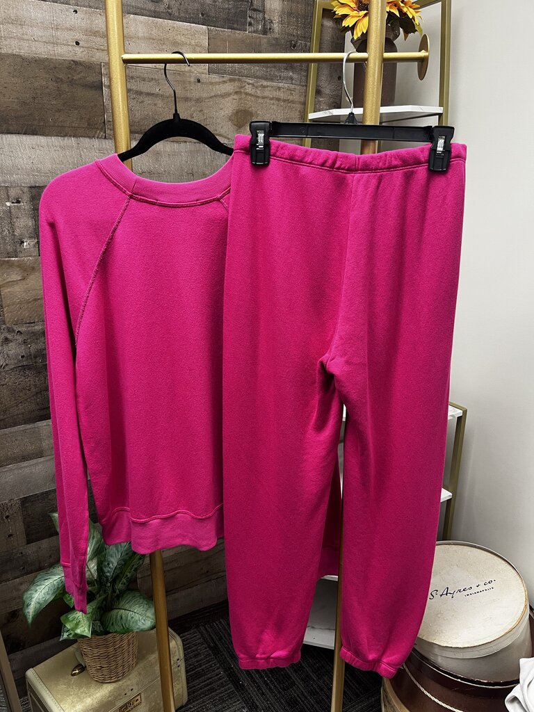 Spiritual Gangster Magenta Pink Yellow Smiley Forever Crewneck Sweatshirt & Sweat Pants Size L