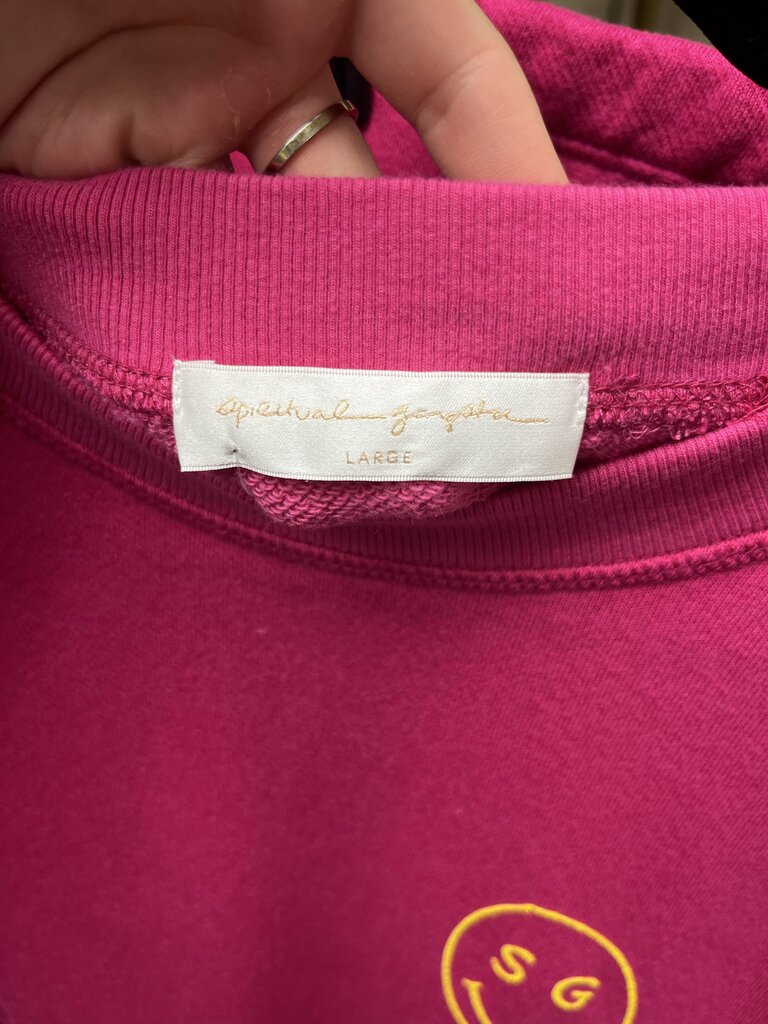 Spiritual Gangster Magenta Pink Yellow Smiley Forever Crewneck Sweatshirt & Sweat Pants Size L
