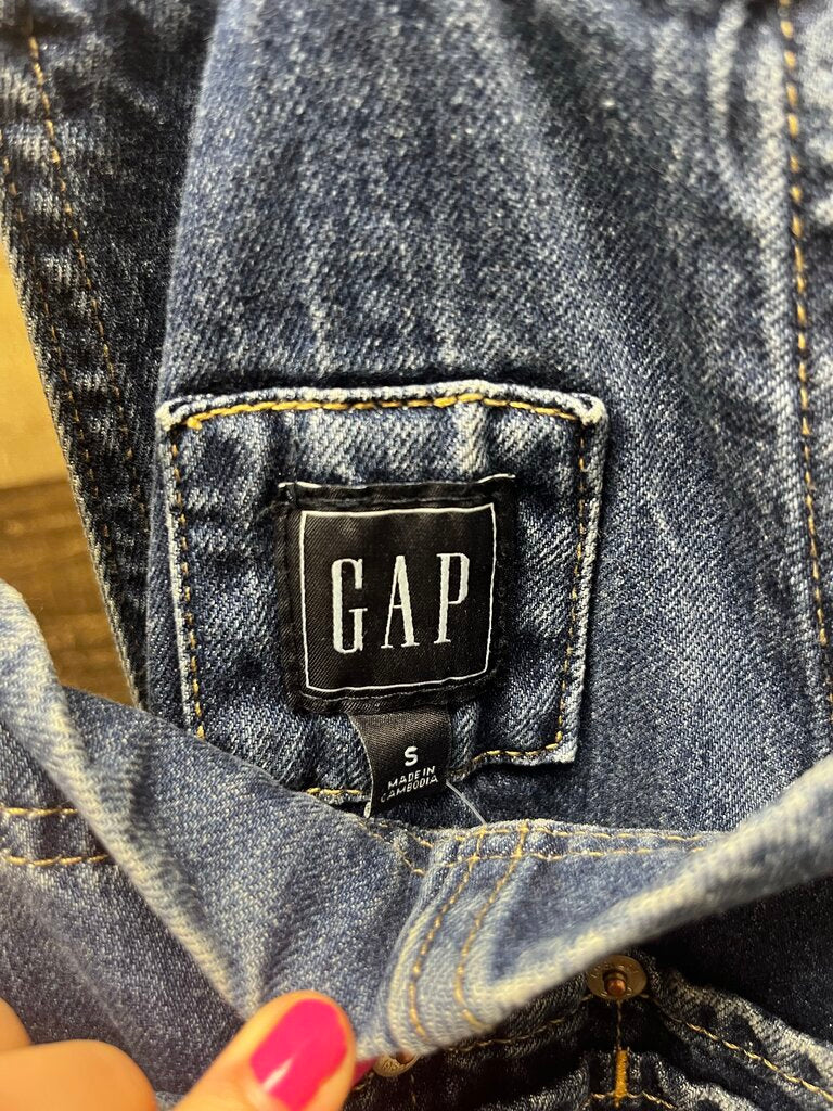 GAP Cropped Slouch Denim Overalls Women's Dark Wash Size S