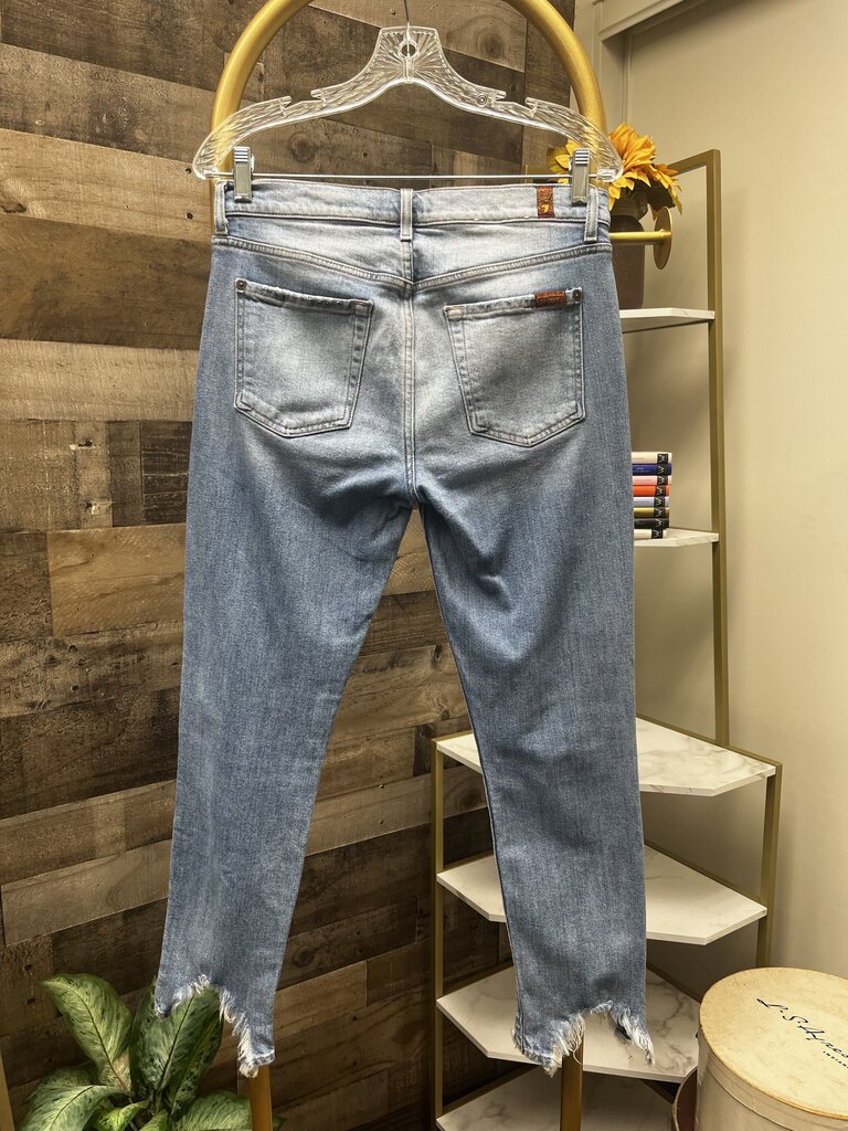 7 For All Mankind Roxanne Ankle Raw Hem Blue Jeans Size 28