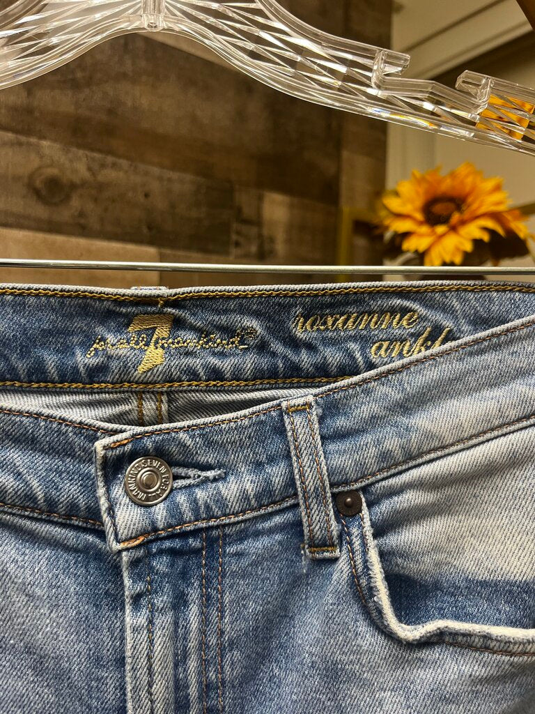 7 For All Mankind Roxanne Ankle Raw Hem Blue Jeans Size 28