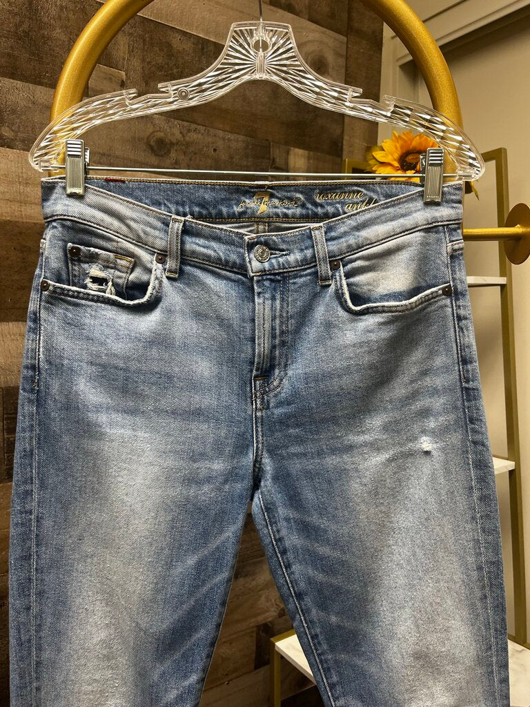 7 For All Mankind Roxanne Ankle Raw Hem Blue Jeans Size 28