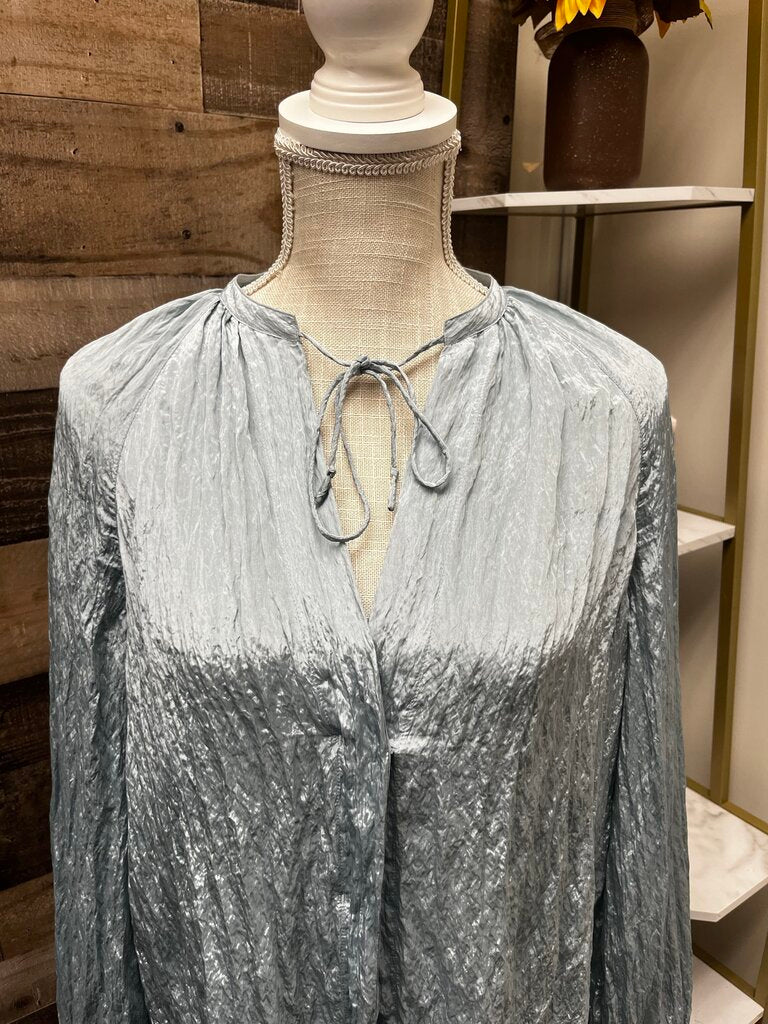 Vince Poet Popover Long Sleeve Blouse in Skylight Blue Size S