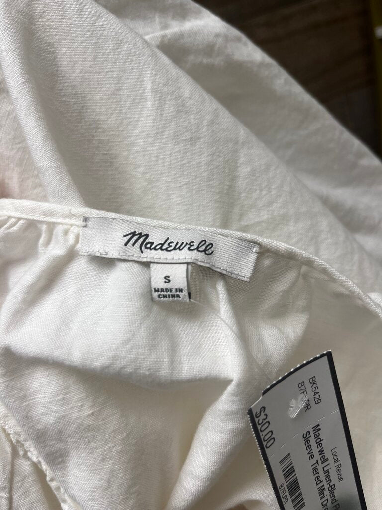 Madewell Linen-Blend Flutter-Sleeve Tiered Mini Dress Size S