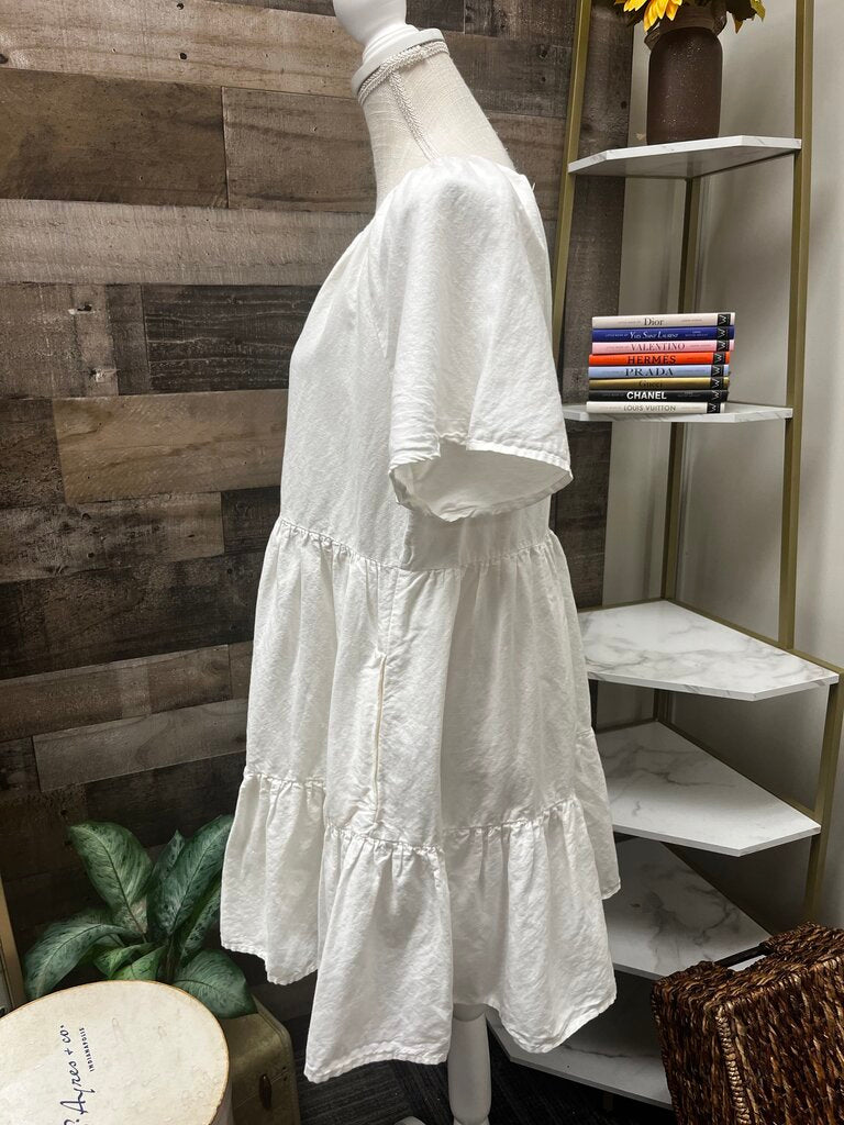 Madewell Linen-Blend Flutter-Sleeve Tiered Mini Dress Size S