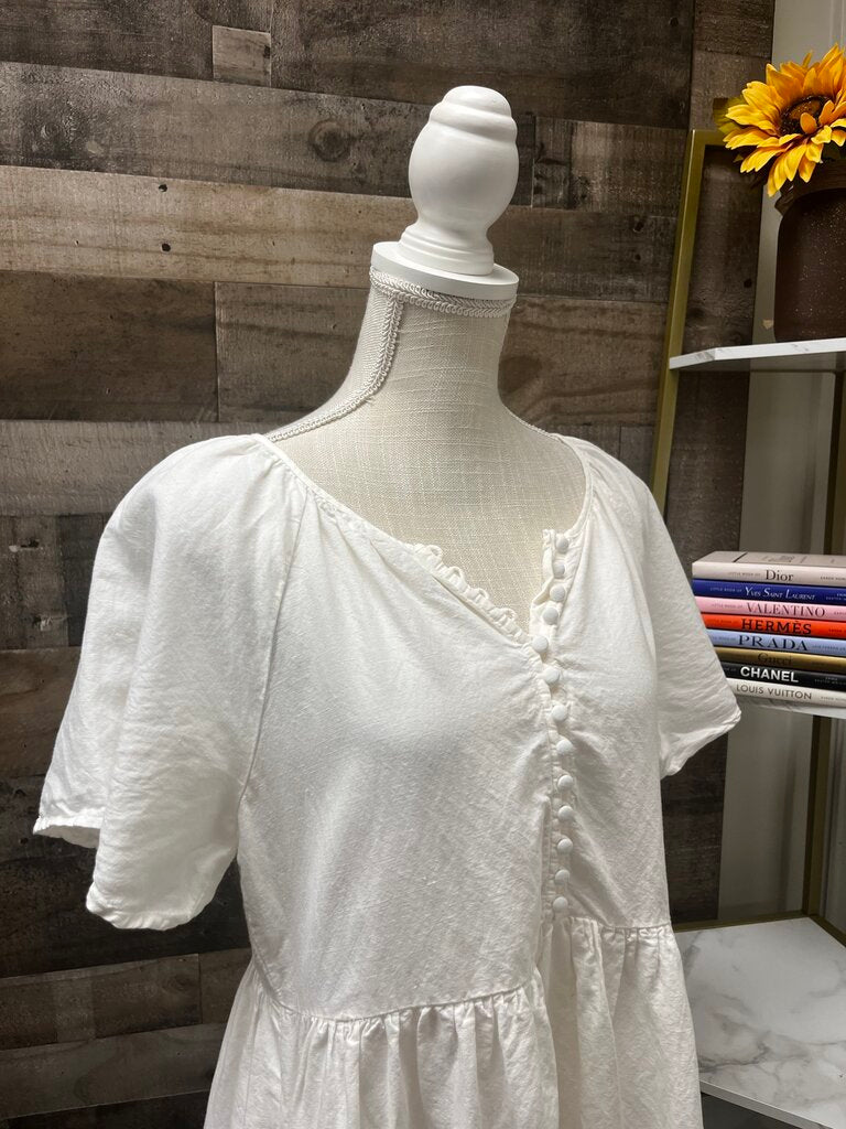 Madewell Linen-Blend Flutter-Sleeve Tiered Mini Dress Size S