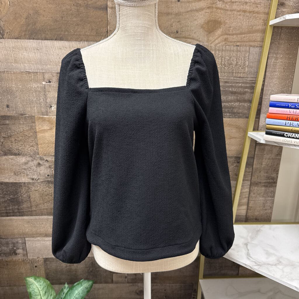 Madewell Black Long Sleeve Crepe Square Neck Size S