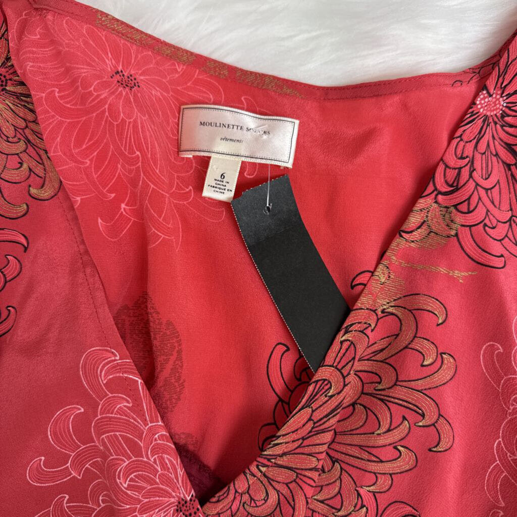 Anthro Moulinette Sours Pink Flutter Sleeve Silk Poppy Size 6