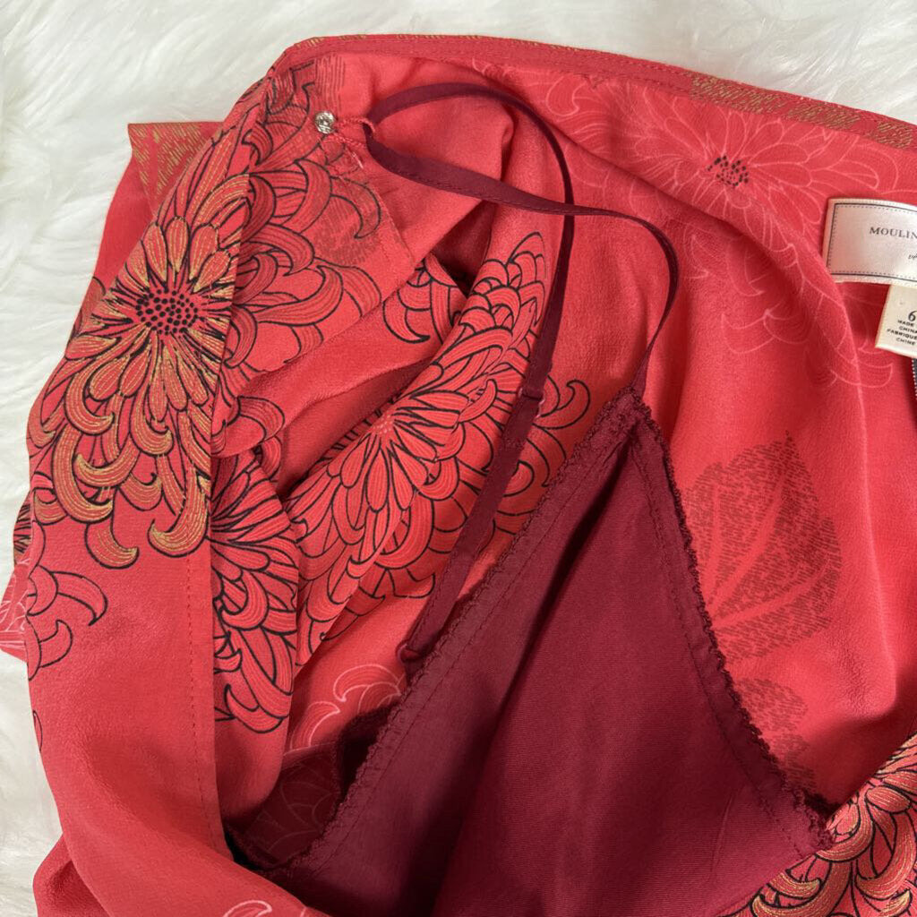 Anthro Moulinette Sours Pink Flutter Sleeve Silk Poppy Size 6